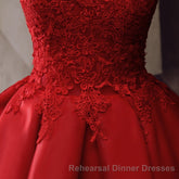 Red Round Neckline Layers Short Semi Formal Prom Dress, Red Lace Homecoming Dress